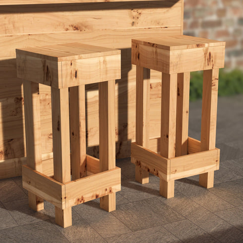 Rustic Wooden Bar & Bar Stools Set - Includes LED's