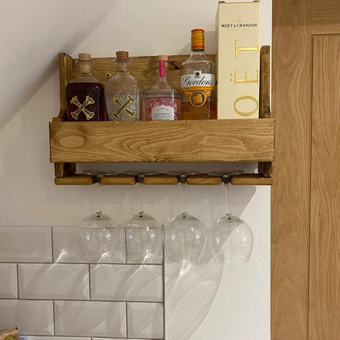 Industrial Style Drinks Rack - Dark Oak