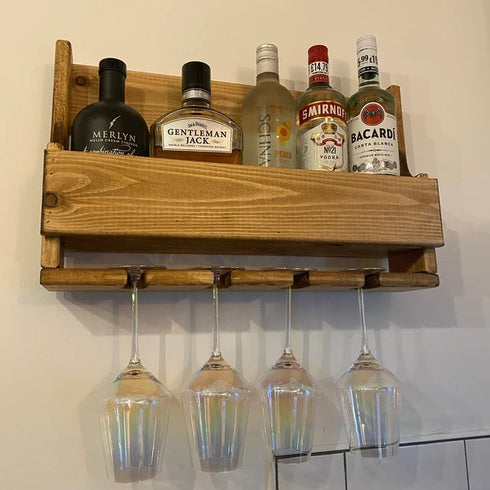 Industrial Style Drinks Rack - Dark Oak