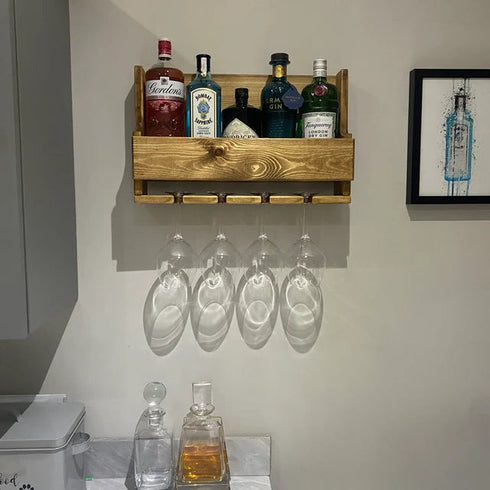 Industrial Style Drinks Rack - Dark Oak