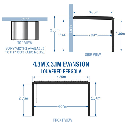 4.3m X 3.1m Evanston Wall Mounted Louvered Pergola