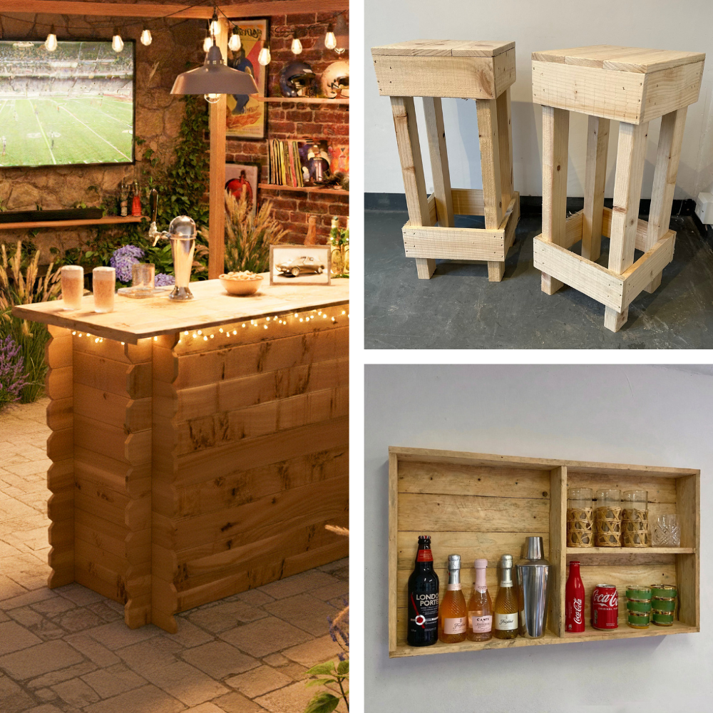 Wooden Interlock Bar + Bar Stools + Shelving Unit Bundle – Bars at Home