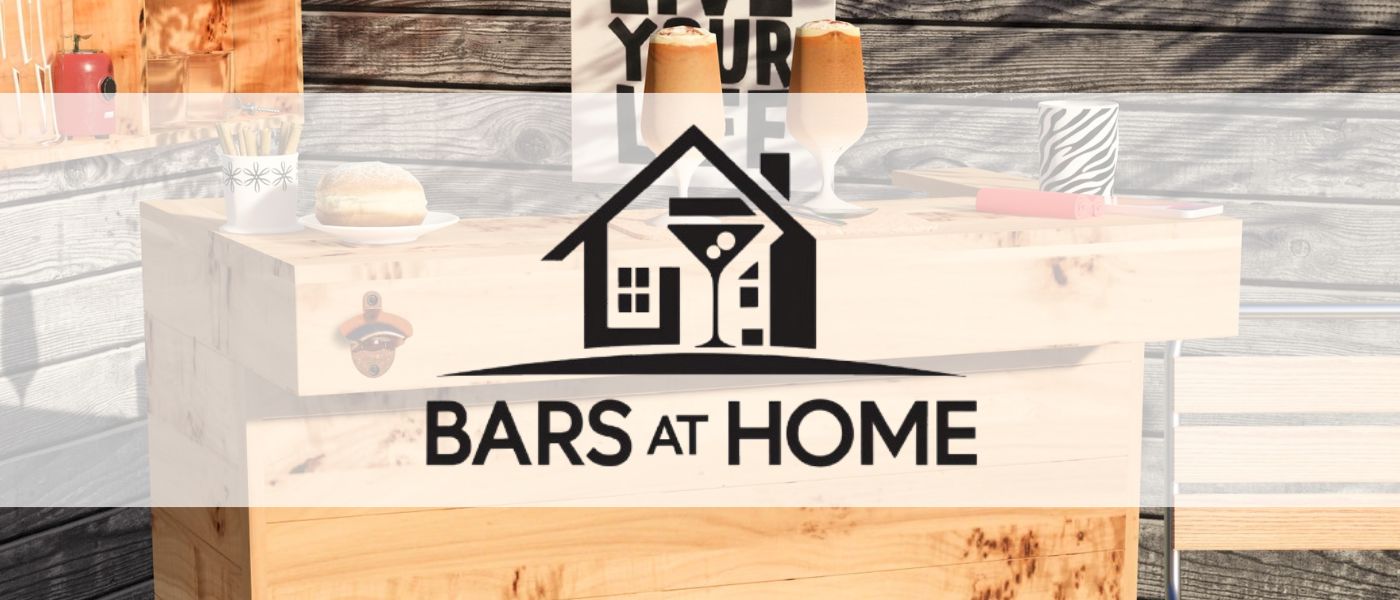 Wooden sign with 'Bars at Home' logo and text on a rustic wooden background.