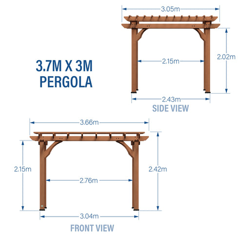 3.6m x 3m Wood Pergola (12ft x 10ft)