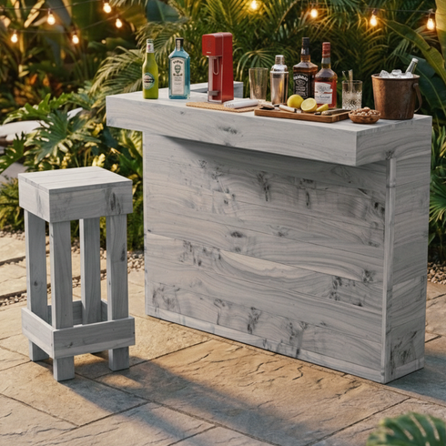 L-Shape Rustic Wooden Garden Bar