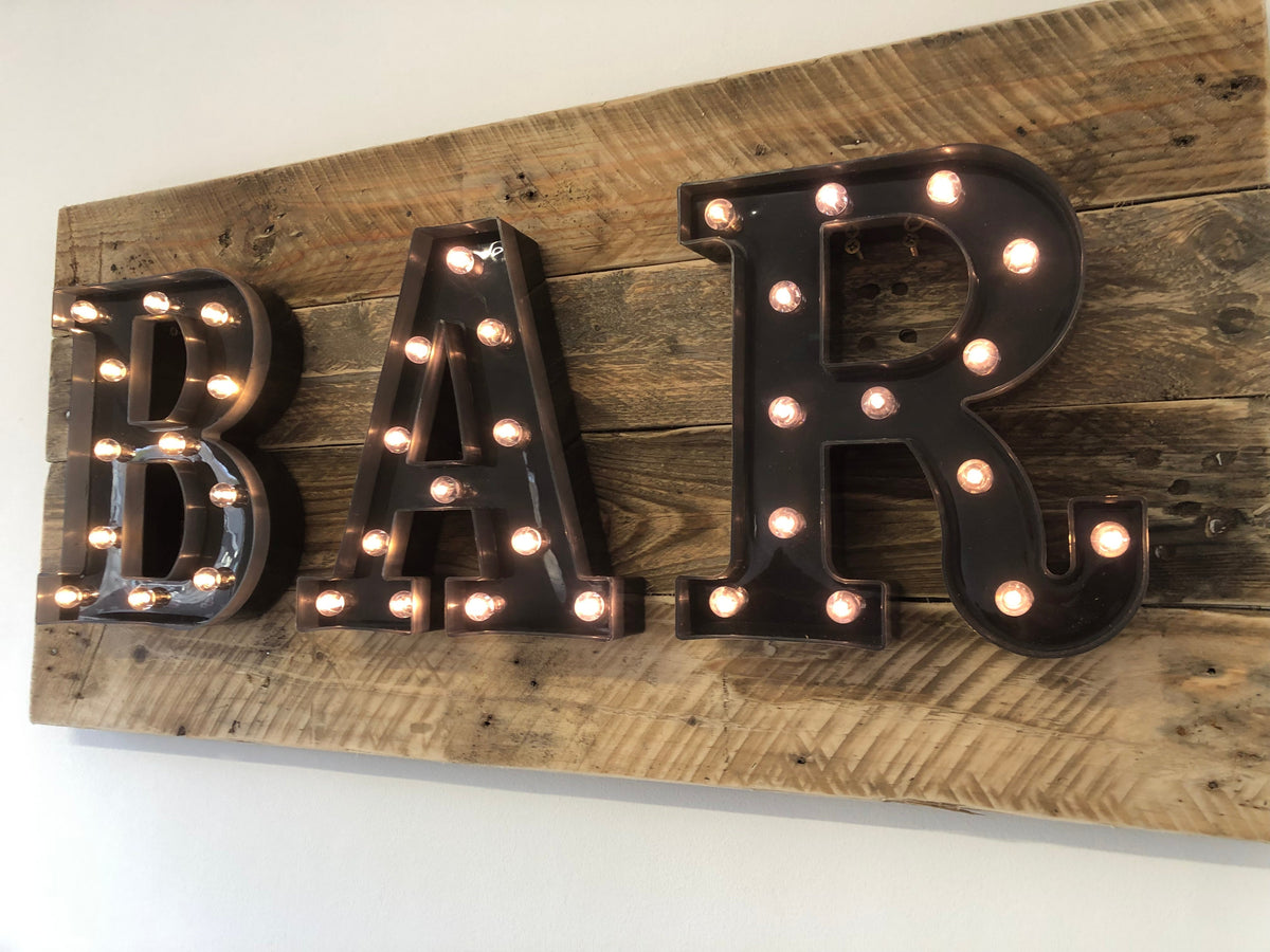 Bar Rustic Letters 80cm Rustic Wooden LED Bar Sign Letters | Shop Bar Accessories UK ...