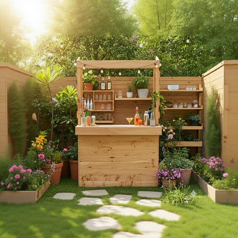 Large Rustic Wooden Garden Bar with Roof