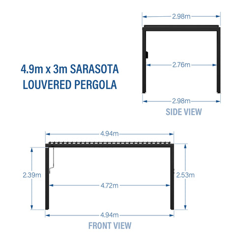 4.9m X 3m Sarasota Steel Louvered Pergola