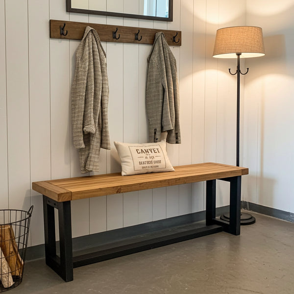 Industrial Style Wooden Bench