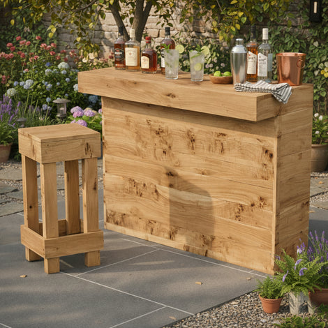 L-Shape Rustic Wooden Garden Bar