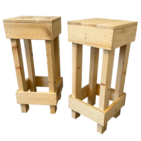 Two wooden stools on a white background