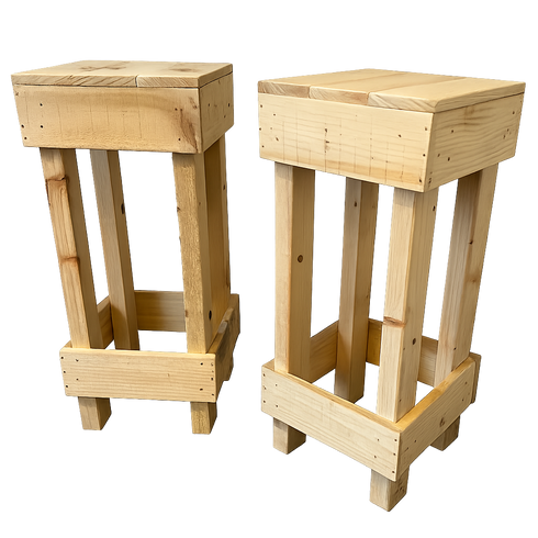 Two wooden stools on a white background